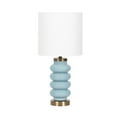 thumbnail image 4 of Kate and Laurel Rogala Modern Glass Bedside Table Lamp, 8 x 8 x 18, Blue and Antique Brass, Decorative Sculpted Bubble Tabletop Desk Lamp with Linen Shade for Living Room Decor, 4 of 10