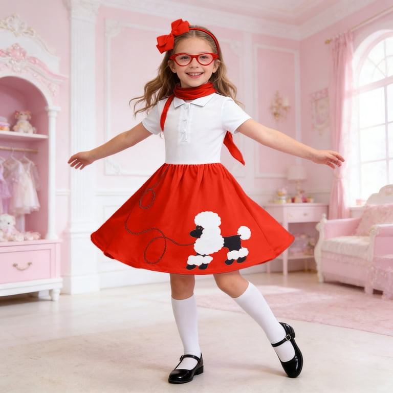50s dress up mgoYE Girls Outfits 6PC, for Kids Vintage Skirts 2-11T T-Shirt with 50s Glasses Scarf Headband 2PCSock Dress Party Stage Size 3-4 Years white checkered pattern and designer_Alexia Designs Colour:Pearl Pink Hairstyles It Takes Passion Frayed