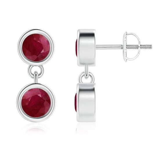 ANGARA Natural Dangling Two Stone Ruby Earrings in 14K White Gold for Women (Size-3.8mm) | July Birthstone, Birthday, Anniversary, Jewelry Gift for Women | Natural Ruby Earrings