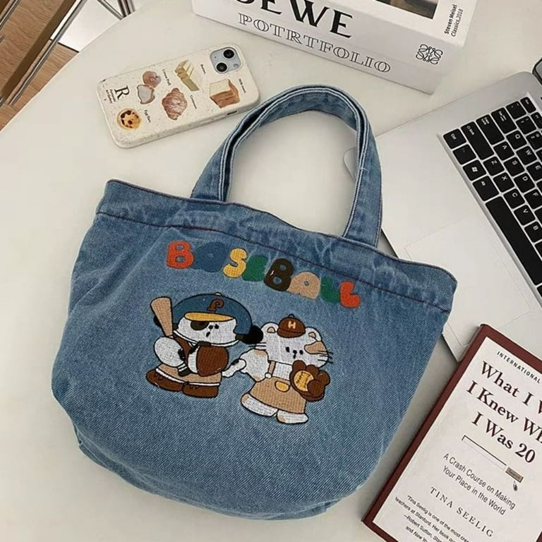 Denim Fabric Bag Cartoon Small Tote Bag Style