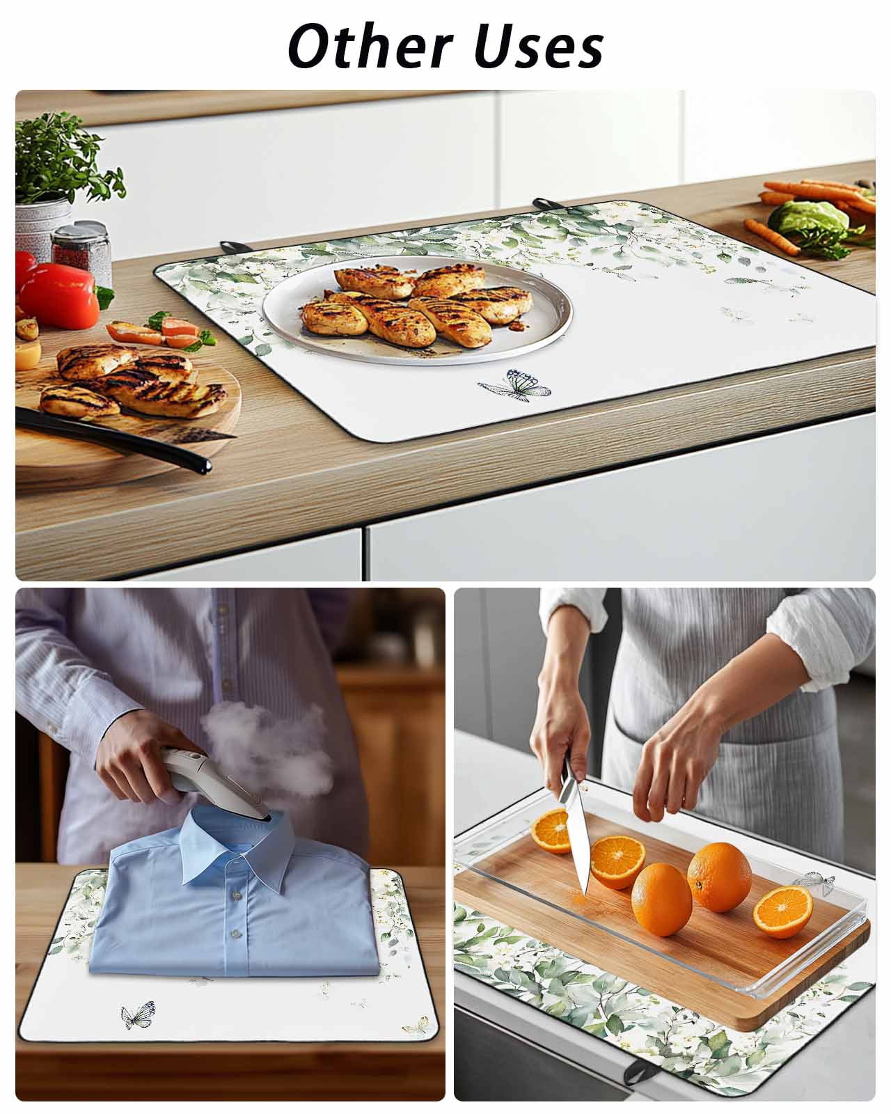 Stove Top Covers for Electric Stove, Eucalyptus Glass Stovetop Cover Protector, Butterfly Sage Green Leaf Farmhouse Plant Induction Cooktop Protector Oven Mat for Kitchen Countertop 24"x21"