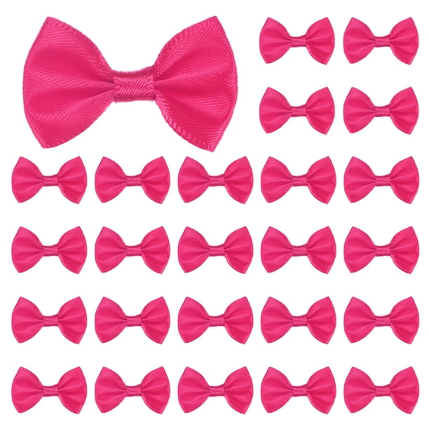 Uxcell 120-Pack Mini Lazo de Cinta para Manualidades 1.5x1 Pulgada de Tela a Cuadros de Satén para DIY Rosa