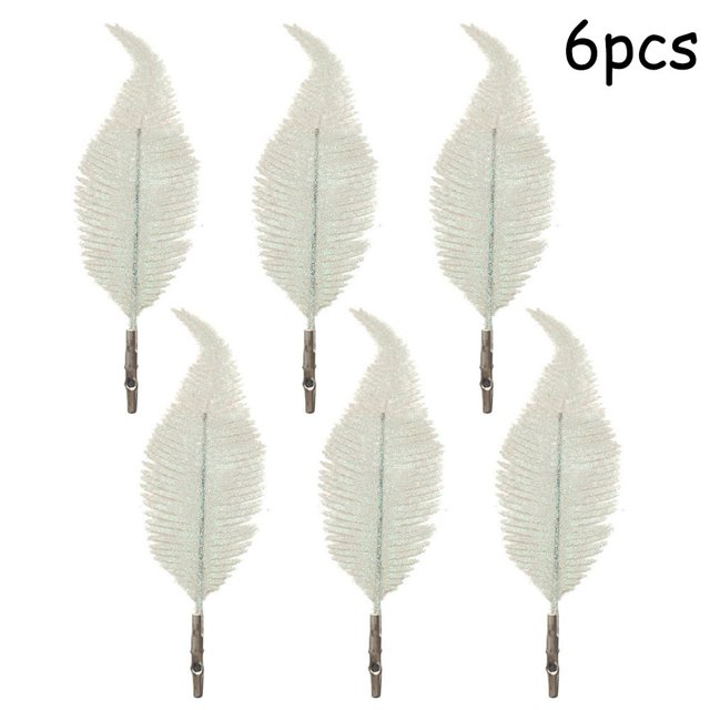 6Pcs Christmas Tree Decoration Clip On Fake Feather Glittery Baubles Ornament