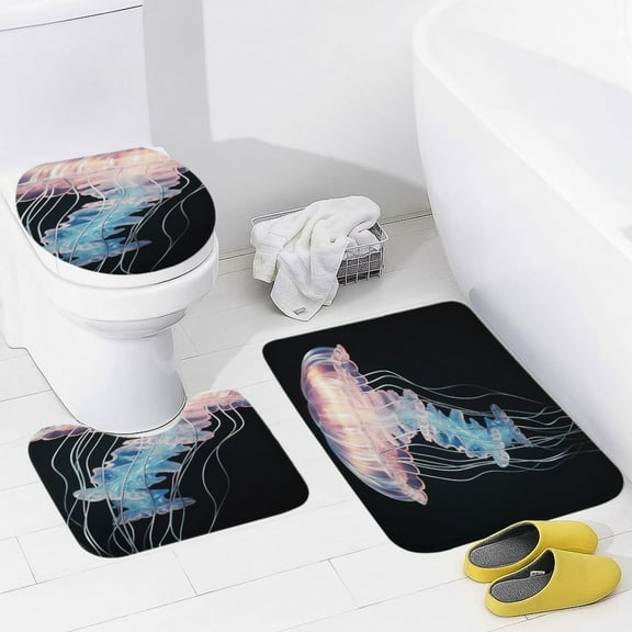 Jellyfish Ocean Style Bathroom Mats Set of 3 Pieces，Non Slip Non Slip Mats, Washable Mats, Decorative Carpets for Bathrooms, Kitchens, And Bedrooms.