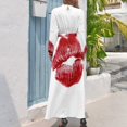 thumbnail image 3 of Vestido largo de labios rojos vestido para mujer vestidos con mangas largas, 3 of 5