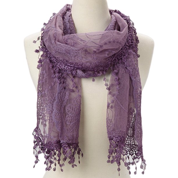 unbrand Women lightweight lace teardrop fringe Lace Scarf Vintage