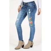Grace in LA Jeans Womens Distressed Floral-Detail Embroidered Junior Fit Skinny Stretch Jeans (24)