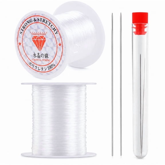 2 Pack Clear 0.8 mm Elastic Bracelet String Cord with Beading Needle for Jewelry Making, TIKA