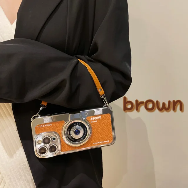 Funda de teléfono con cámara Retro 3D de lujo creativa para iPhone 15 13 12 11 Pro Max 14plus, funda trasera con cordón de Tpu suave y bonita
