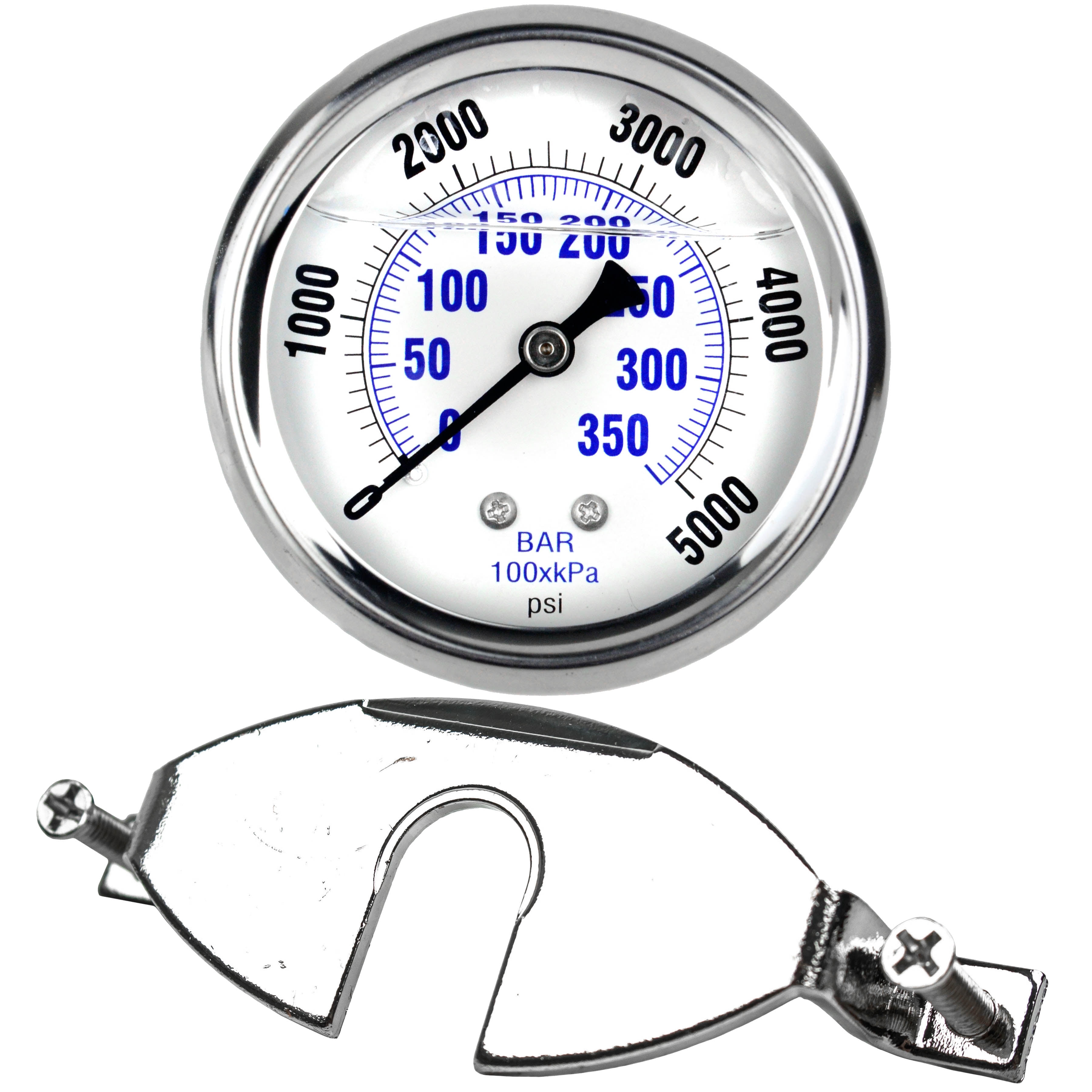 1/4" NPT Pressure Gauge Mounting Bracket with 2.5" Liquid Gauge 5000