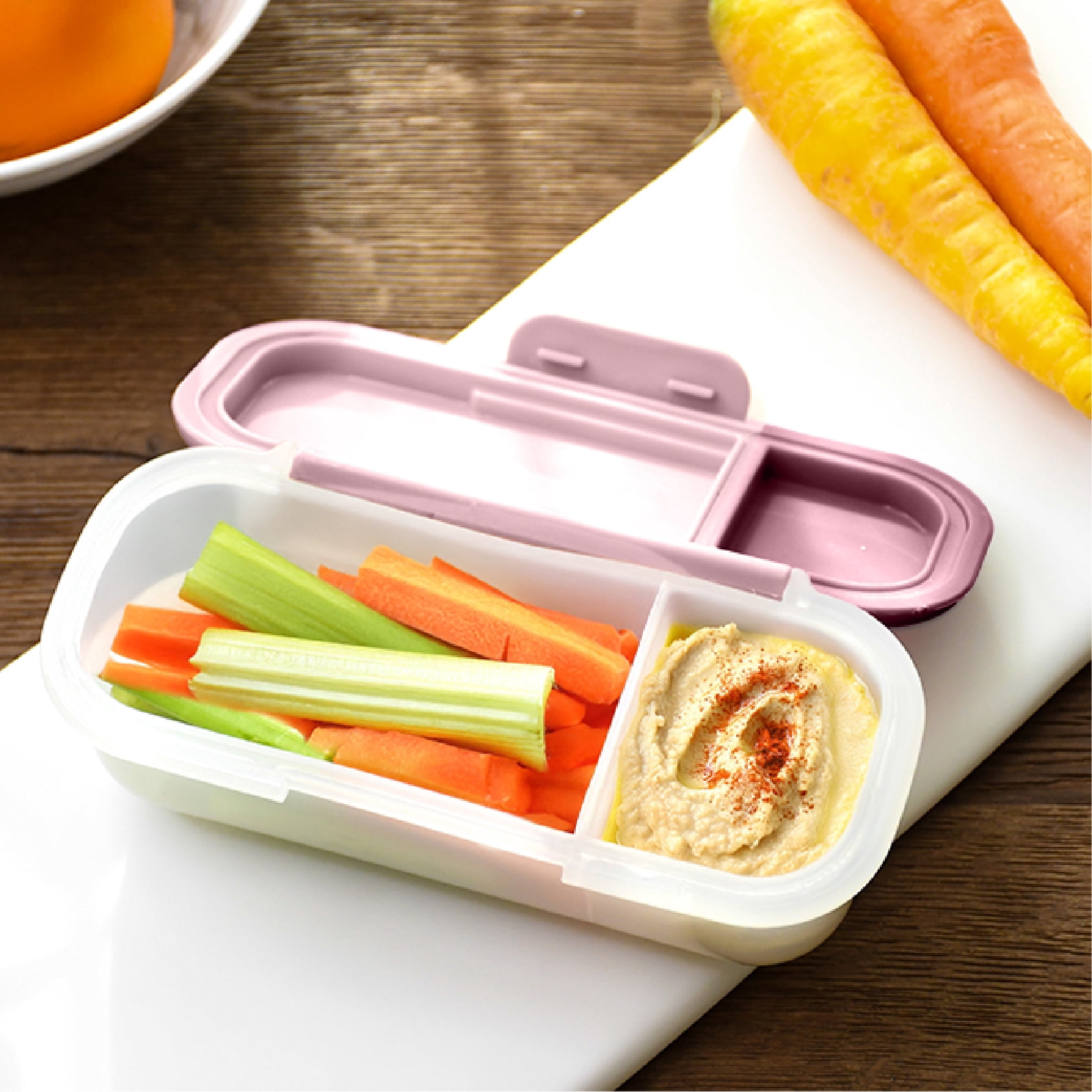 melii 2-Compartment Snack Box, Plastic Food Storage Container in Blush and Berry – Perfect for Daily Lunch Packing