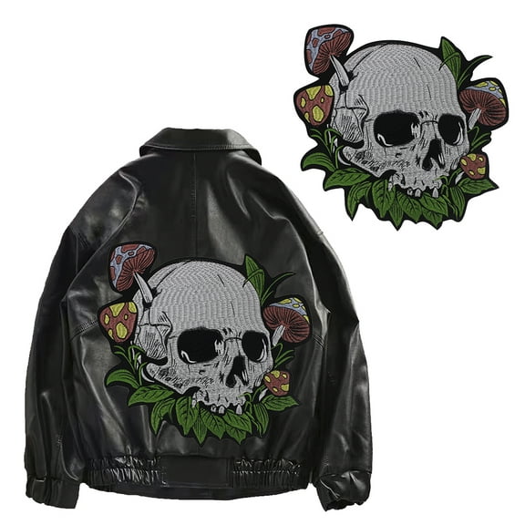 Skull Patches Mushroon Fabric Patches Iron on Sticker Embroidered Applique for MC Club Vest Decorated 1 piece