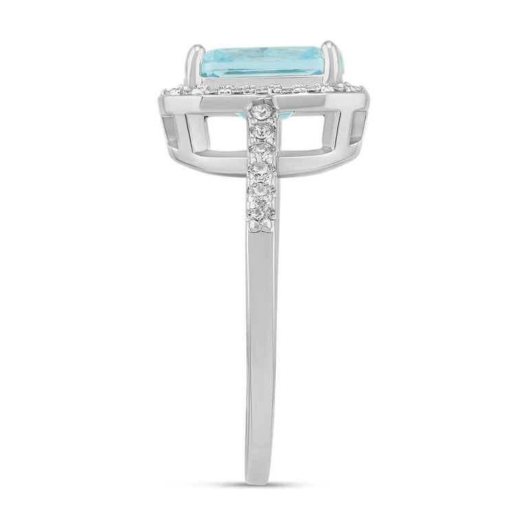 Believe Women's Silver Plated Aquamarine Cubic Zirconia Ring Size
