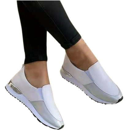 

Deals of The Day Clearance Dvkptbk Sneakers for Women Fashion Women Single Shoe Round Toe Flat Color Block Loafers White 10