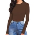 thumbnail image 2 of Xishao Body de manga larga con cuello halter y cuello redondo para mujer, Café Manga Larga, L Xishao ropa, 2 of 2
