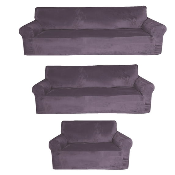 Golden Linens 3-Piece suede Velvet Fabric SlipCover Set for Sofa Loveseat Couch Arm Chair, Stretch ((4 Way)) to Fit /Slipcovers Set, Furniture Protector Cover Set, Wrinkle Free# Jolan Light Purple