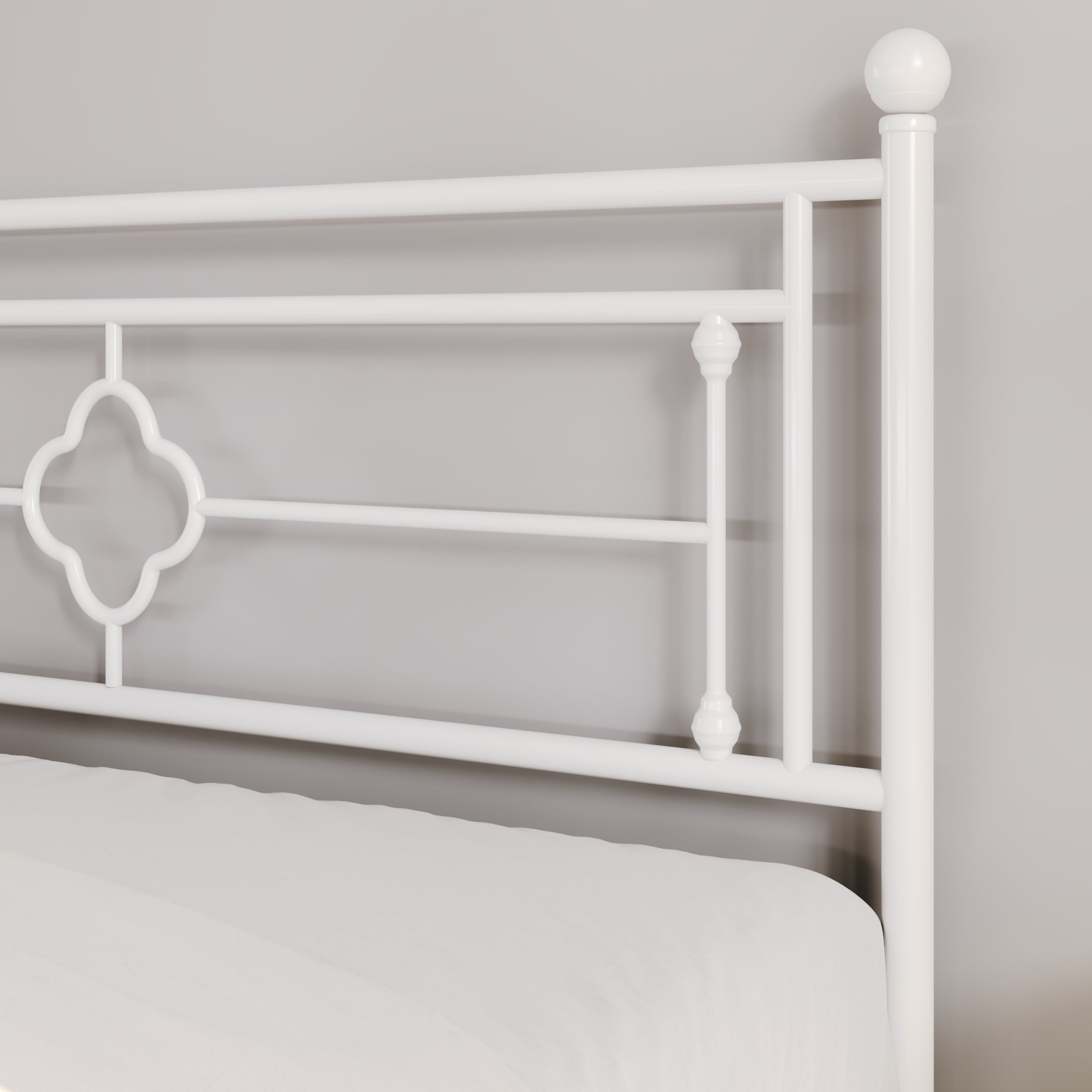Sha Cerlin White King Size Metal Platform Bed Frame with Victorian Vintage Headboard & Underbed Storage, Adult
