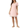 thumbnail image 2 of INSPIRE CHIC Women's Short Sleeve Nightshirt Contrast Color V Neck Nightgown XS Pink, 2 of 6