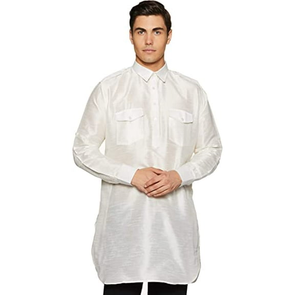 Devyom Men's Cotton Pathani Regular Fit Kurta (White, 40)
