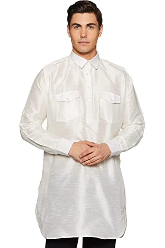 Devyom Men's Cotton Pathani Regular Fit Kurta (White, 40)