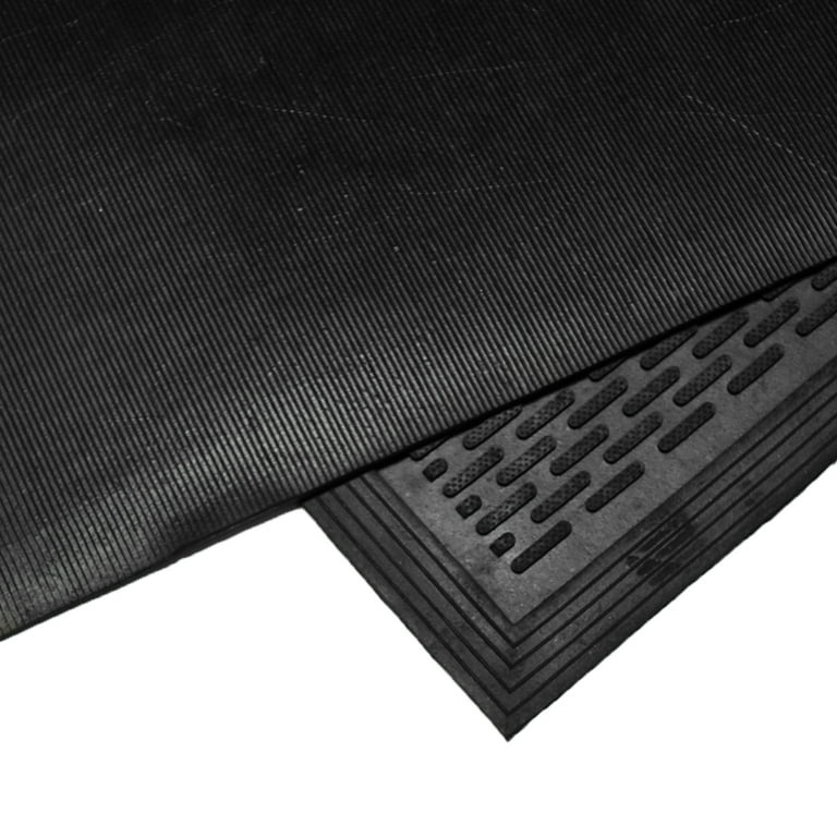 Rubber-Cal DuraScraper Linear Commercial Rubber Entrance Door Mat - 3/8  in x 36 in x 60 in - Black