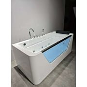 67 Luxury Whirlpool Bathtub with Panoramic Glass Window | 7 Hydro-Massage Jets, Waterfall Faucet & LED Chromatherapy | 1HP 750W Motor, Acrylic Spa Jetted Tub (110V) –Middle Drain