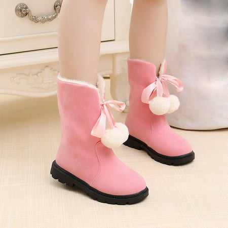 

Children Kids Baby Girls Winter Warm Solid Hairball Snow Short Boots Casaul Shoes