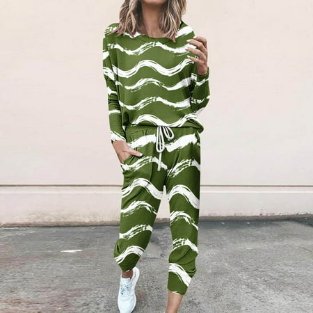 YEYLANERS Womens Sweat Suits 2 Piece Set Business Striped Pullover Top Long Sleeve Crew Neck Tees Match High Waisted Pants Fall Lounge Outfit Sets for Women Todays Prime Deal Yellow XXXXL