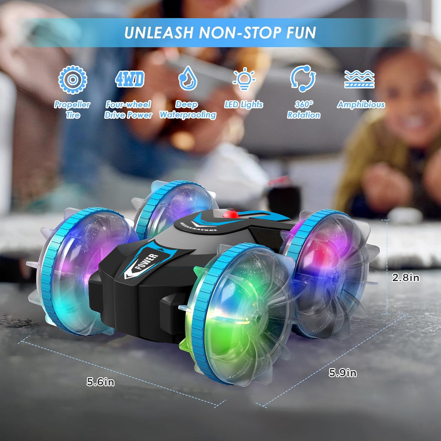 Remote Control Car, Amphibious 4WD RC Stunt Car, Waterproof RC Car 360° Flips Rotation 2.4GHz All Terrain RC Stunt Car with Lights for Boys Girls