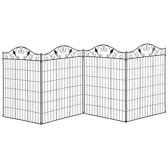 Black Steel Garden Fence Panel Set - 44in x 12ft Decorative Yard Border for Patio, Lawn & Landscaping – Durable Outdoor Edging