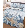 thumbnail image 3 of Quilts Twin Size Bedding Set, Blue Jellyfish Coastal Lightweight Quilted Comforter, Beach Starfish Nautical Coral Ombre Soft Reversible Bedspread Coverlet with Pillow Covers for All Season, 68" x 86", 3 of 7
