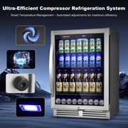 TITTLA 24 inch Beverage Refrigerator,190 Cans Beverage Cooler with metal Shelves,Under Counter Refrigerator,Silver