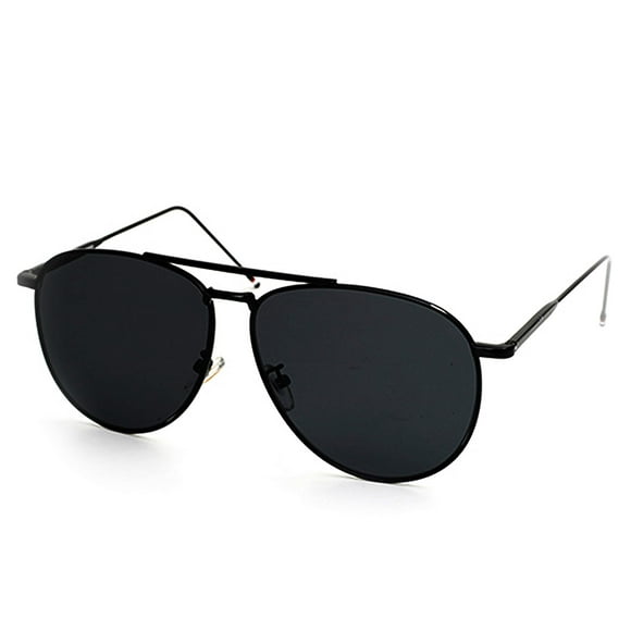 O2 Eyewear 97025 Lunettes de Soleil Aviateur Plates Surdimensionnées Miroir Premium Femmes Hommes (Plate Premium, Noir Uni)
