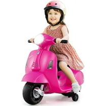 Licensed Vespa Kids Motorcycle by OLAKIDS, 6V Battery Powered Motorbike for Toddlers with Training Wheels, Horn, LED Lights, Electric Ride on Toys for Boys Girls Aged 18-36 Months