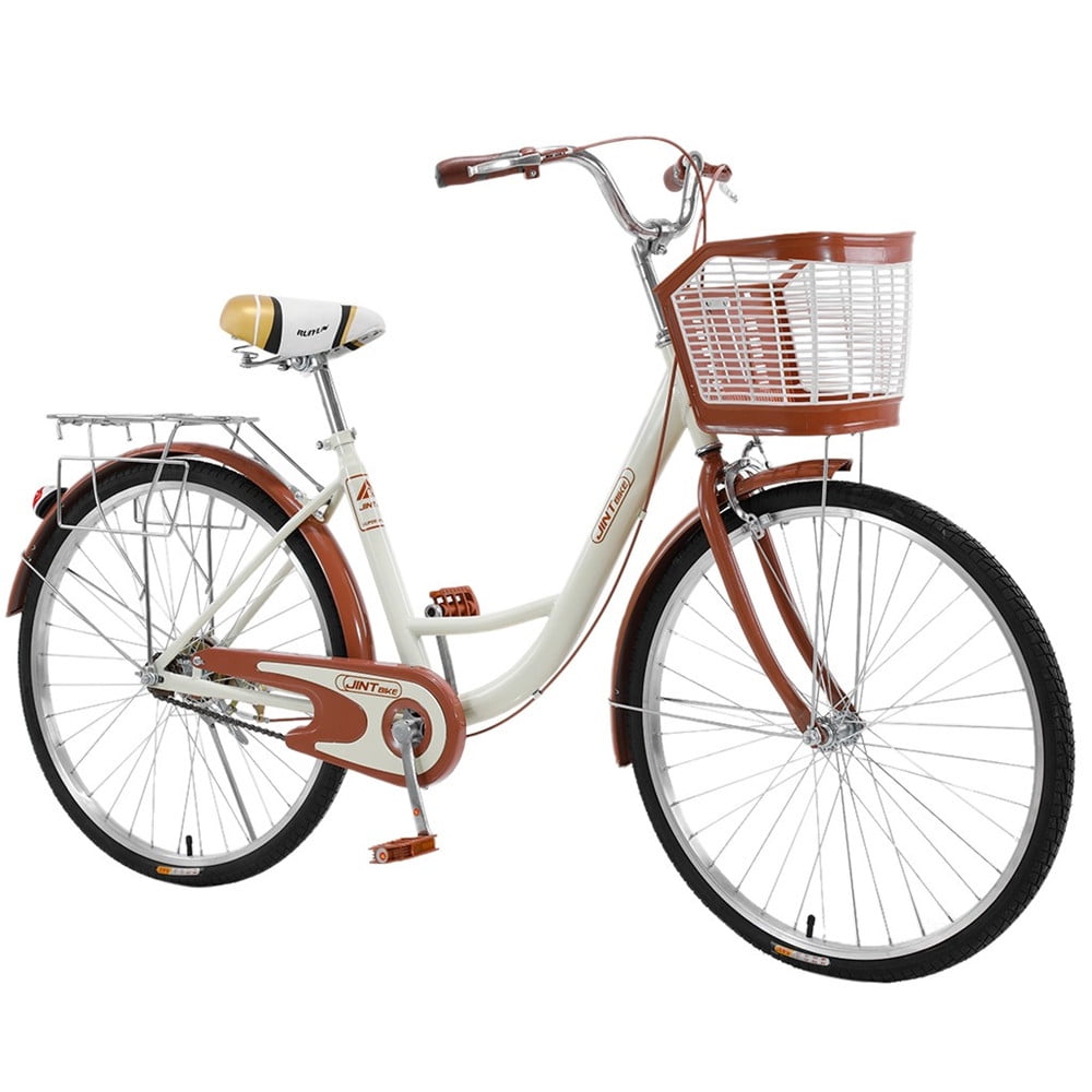 26 Classic Bicycle Retro Women S Bicycle Beach Cruiser Bicycle Retro Bicycle With Comfortable Seats And Baskets Back Seats Womens Bike Beige Walmart Com