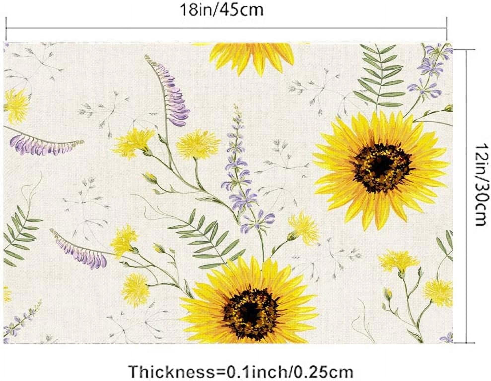 Sunflower Placemat Beautiful Vintage Floral Pattern Autumn Wild Flowers Farmhouse Placemats 18"X12"Set of 4 for Dining Kitchen Restaurant Table