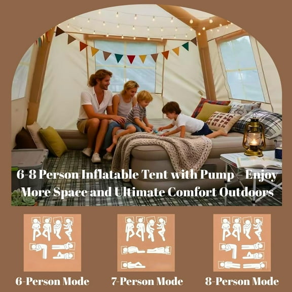 Esheno 11㎡ Spacious Inflatable Glamping Tent with Hand Pump 4-Season Waterproof Oxford 4-8 Person 157.48x108.27x78.74"