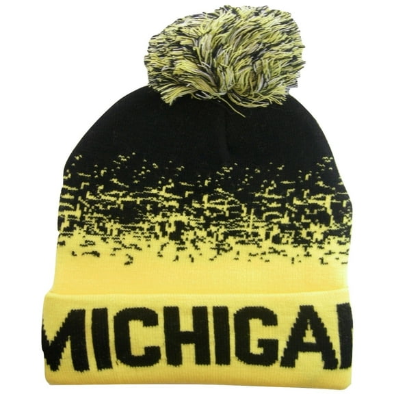 Michigan Men's Digital Fade Soft Fabric Winter Knit Hats (Black/Gold)