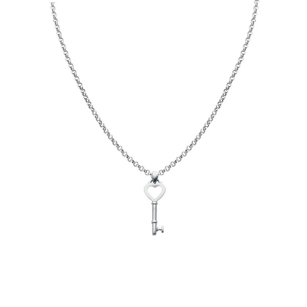 14k White Gold Key to My Heart Pendant with 0.9mm Dainty Rolo
