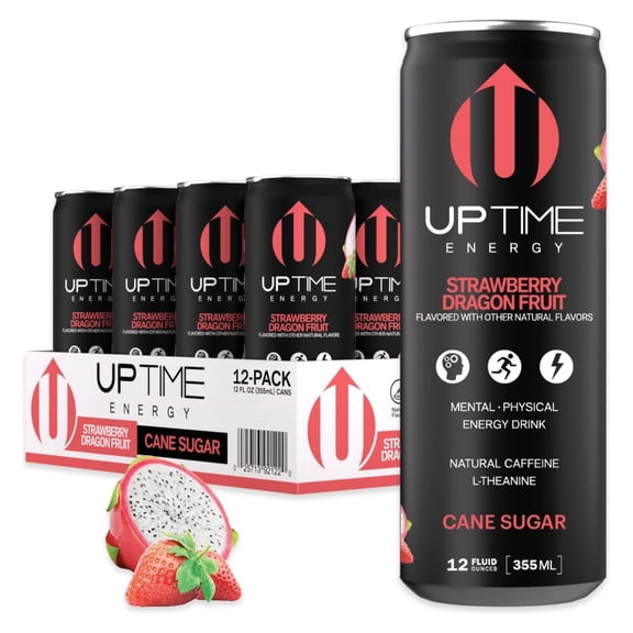 Energy Drink Strawberry Dragon Fruit, 12 Pack - Focus & Natural Caffeine