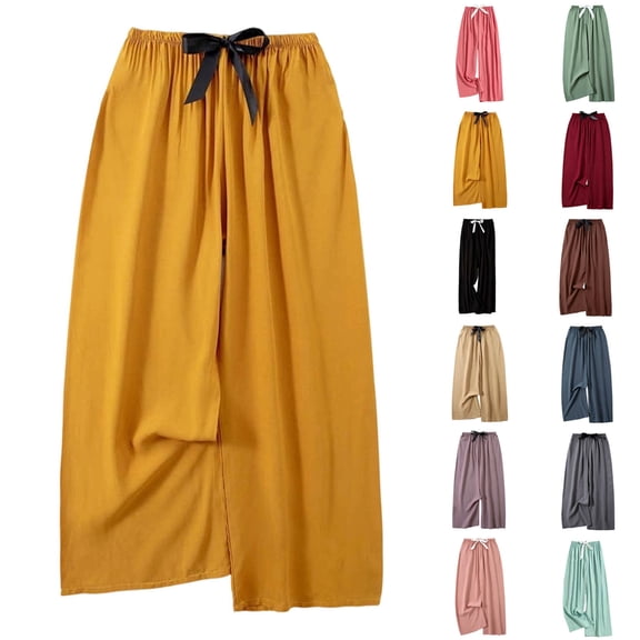 Bovxnpu Women's Pajama Pants Sleep Lounge Pants Casual Summer Thin Loose Bow Tied Elastic Waist Loungewear Long Pants