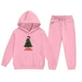 thumbnail image 5 of Girls 2 Piece Outfits Christmas Printed Funny Hoodie and Joggers Pant Set Tracksuit Loose Sweatsuits with Pockets (12-13 Years, Pink 02), 5 of 5