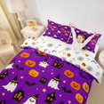 thumbnail image 3 of Homewish Halloween Witch Ghost Bedding,Jack O Lantern House Pattern Duvet Cover Full,Violet Black,Halloween Reversible,3pcs,1 Duvet Cover and 2 Pillowcases, 3 of 6