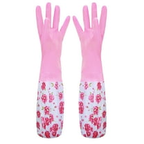 FACIWHL Reusable Rubber Latex Water-proof Dishwashing Gloves, 1 Pair Medium Long Cuff Flock Lining Household Cleaning Gloves