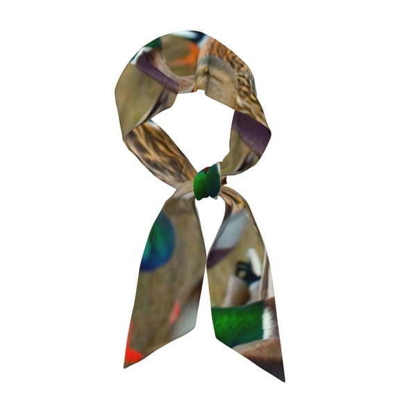 Easygdp Mallard Ducks Neck Scarf Printed Scarves Head for Women'S Fashion Satin Scarfs For Bag Hair for Dating, Travel