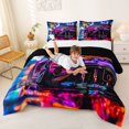 thumbnail image 3 of Manfei Sports Car Queen Comforter Set,Extreme Sport Comforter Sets Queen,Pink,Black Reversible,3pcs,1 Comforter and 2 Pillowcases, 3 of 7