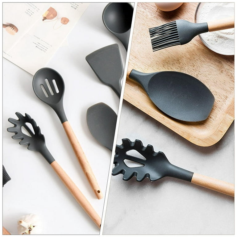 Homemaxs Wood Handle Silicone Spaghetti Spoon Pasta Claw Pasta Noodle Spoon for Home, Size: 31.5X6X4CM