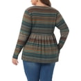 thumbnail image 3 of Agnes Orinda Women's Plus Size Babydoll Tops Vintage Striped Boho V Neck Long Sleeve Elastic Waist Casual Blouse 3X Orang Brown, 3 of 6