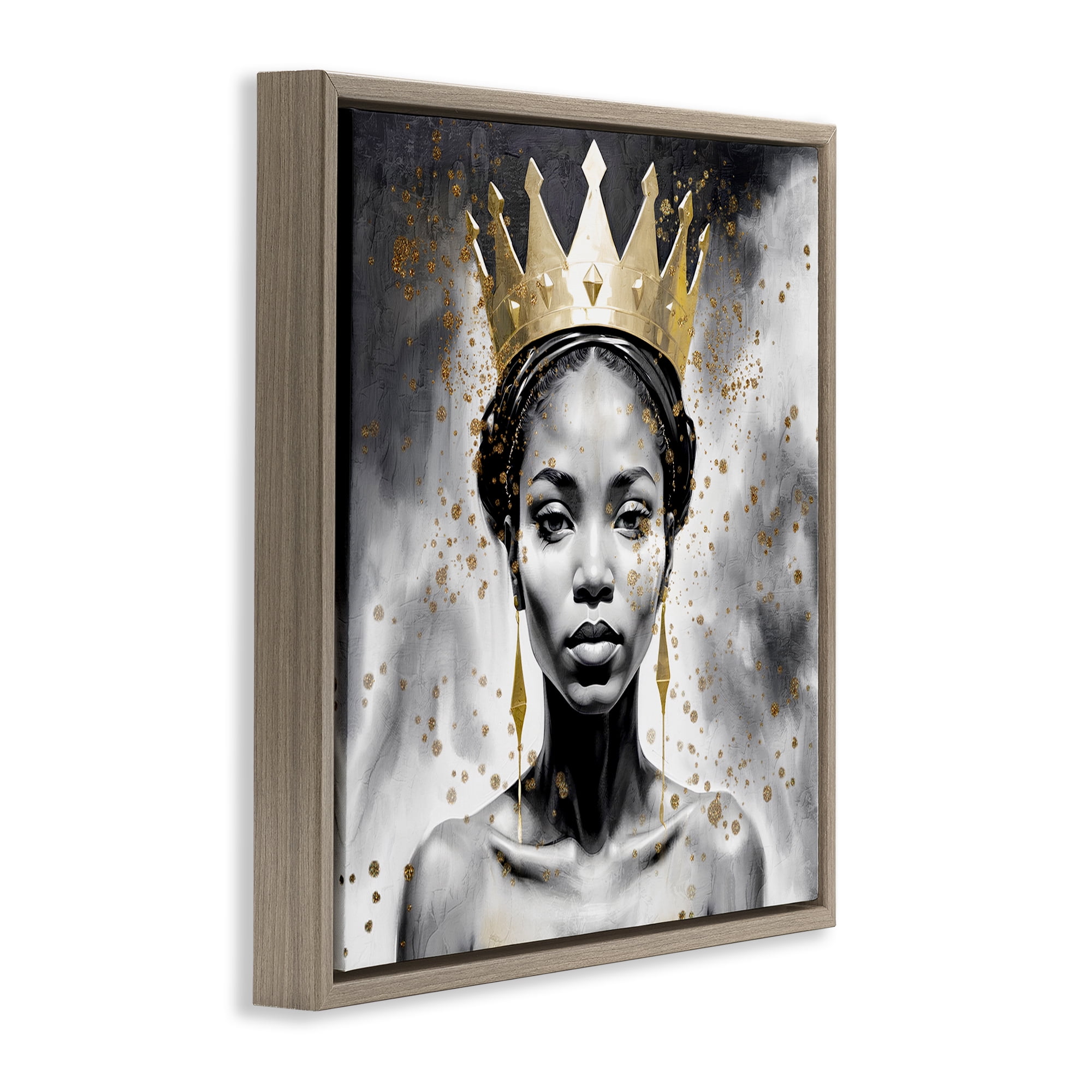 Stupell Industries Woman in Crown Gazing People Painting Brown Floater Framed Canvas Art Print Wall Art, 18 x 18