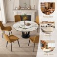 thumbnail image 4 of Montary 9 Piece Modern Dining Table Set of 8, Round 53" D Faux Marble Dining Table with Lazy Susan, Sintered Stone Top and Black Carbon Steel Base Dining Room Table with 8 Brown Dining Chairs, 4 of 7